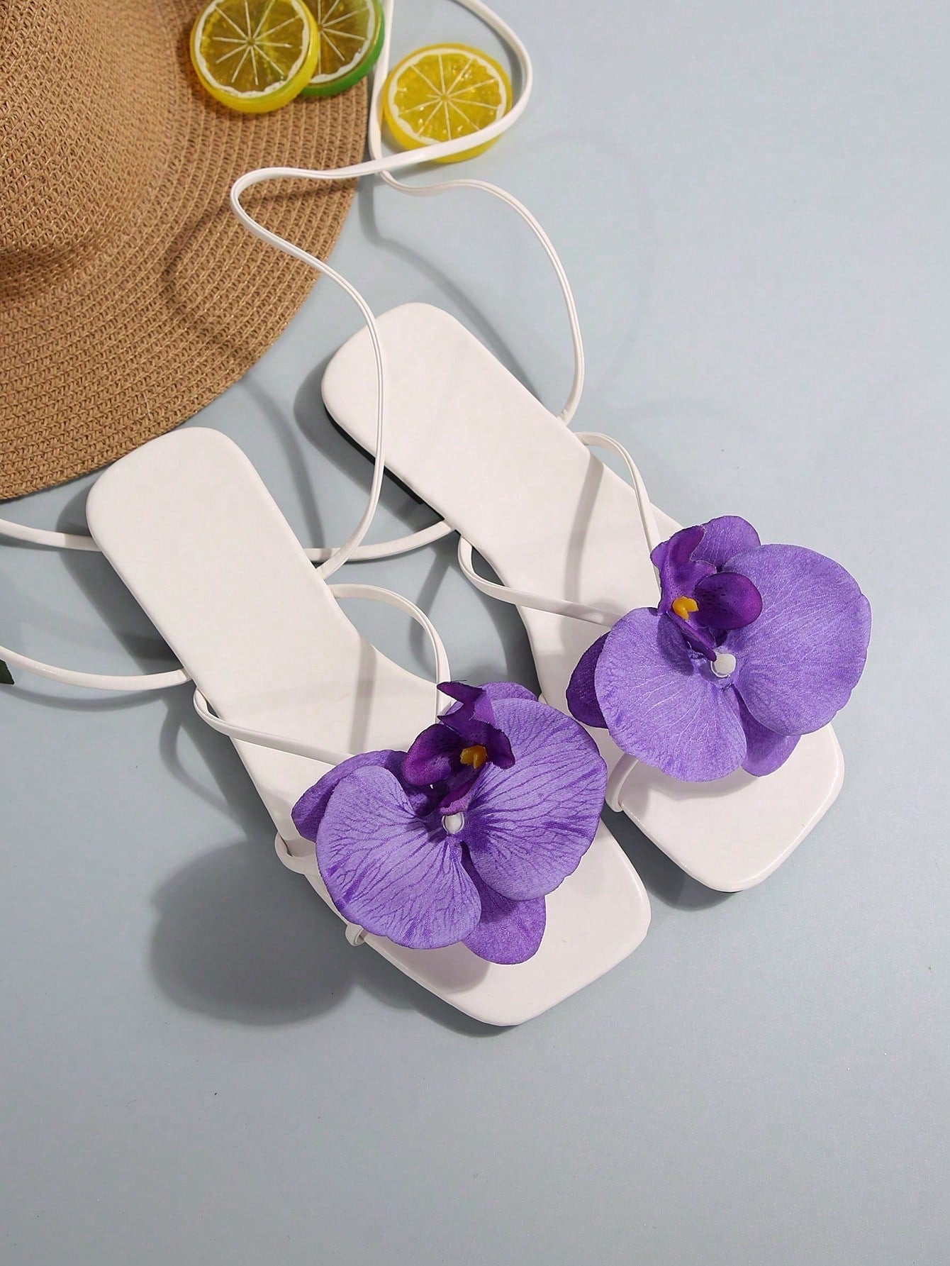 French Flower Strap Flat Slippers