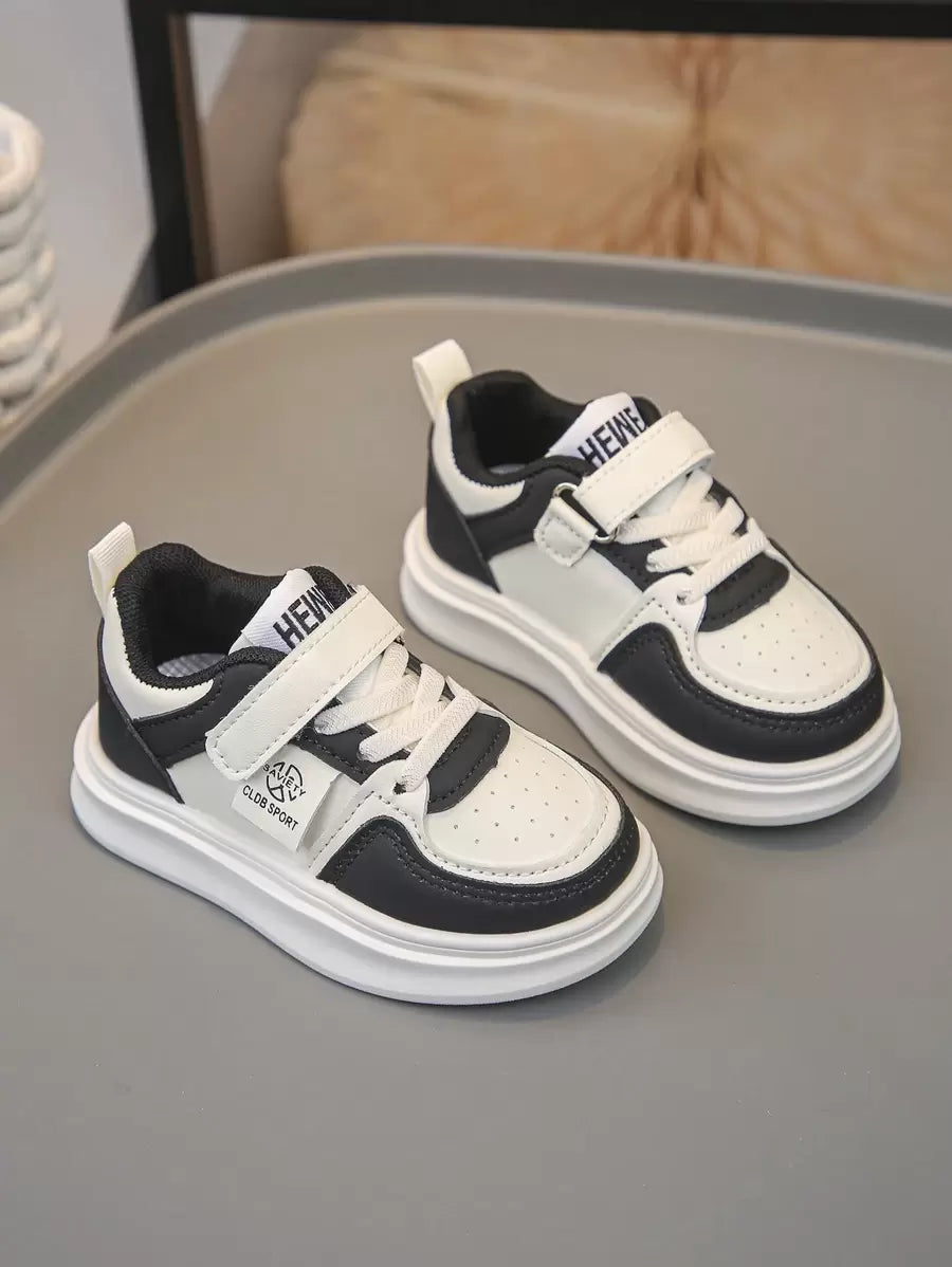 1 Pair Baby Leather Patchwork Color Hook And Loop Sneakers