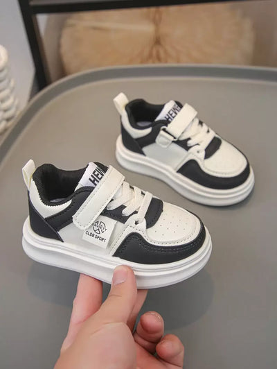1 Pair Baby Leather Patchwork Color Hook And Loop Sneakers