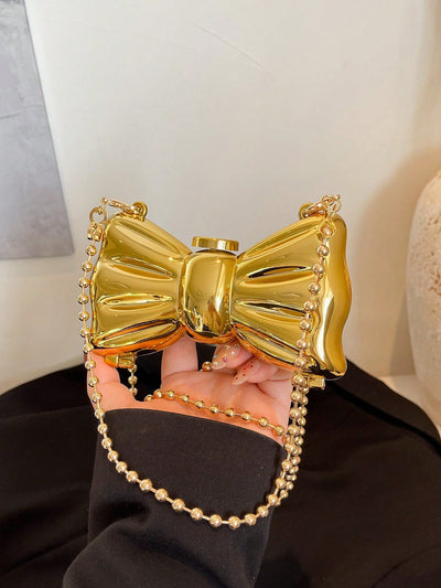 Fashionable Mini Bow Metallic Mirror Earphone Bag
