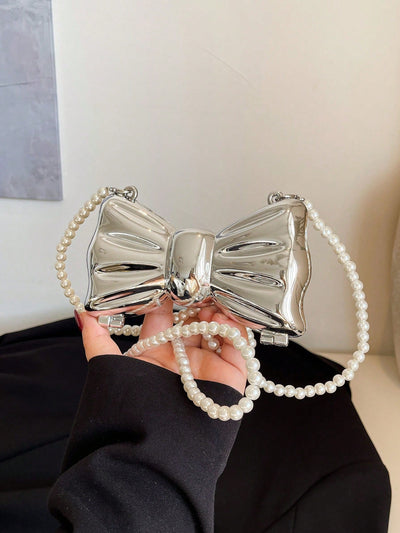 Fashionable Mini Bow Metallic Mirror Earphone Bag