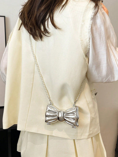 Fashionable Mini Bow Metallic Mirror Earphone Bag
