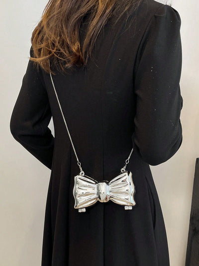 Fashionable Mini Bow Metallic Mirror Earphone Bag