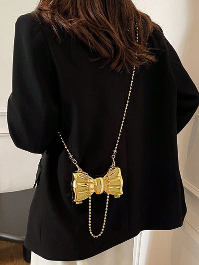 Fashionable Mini Bow Metallic Mirror Earphone Bag