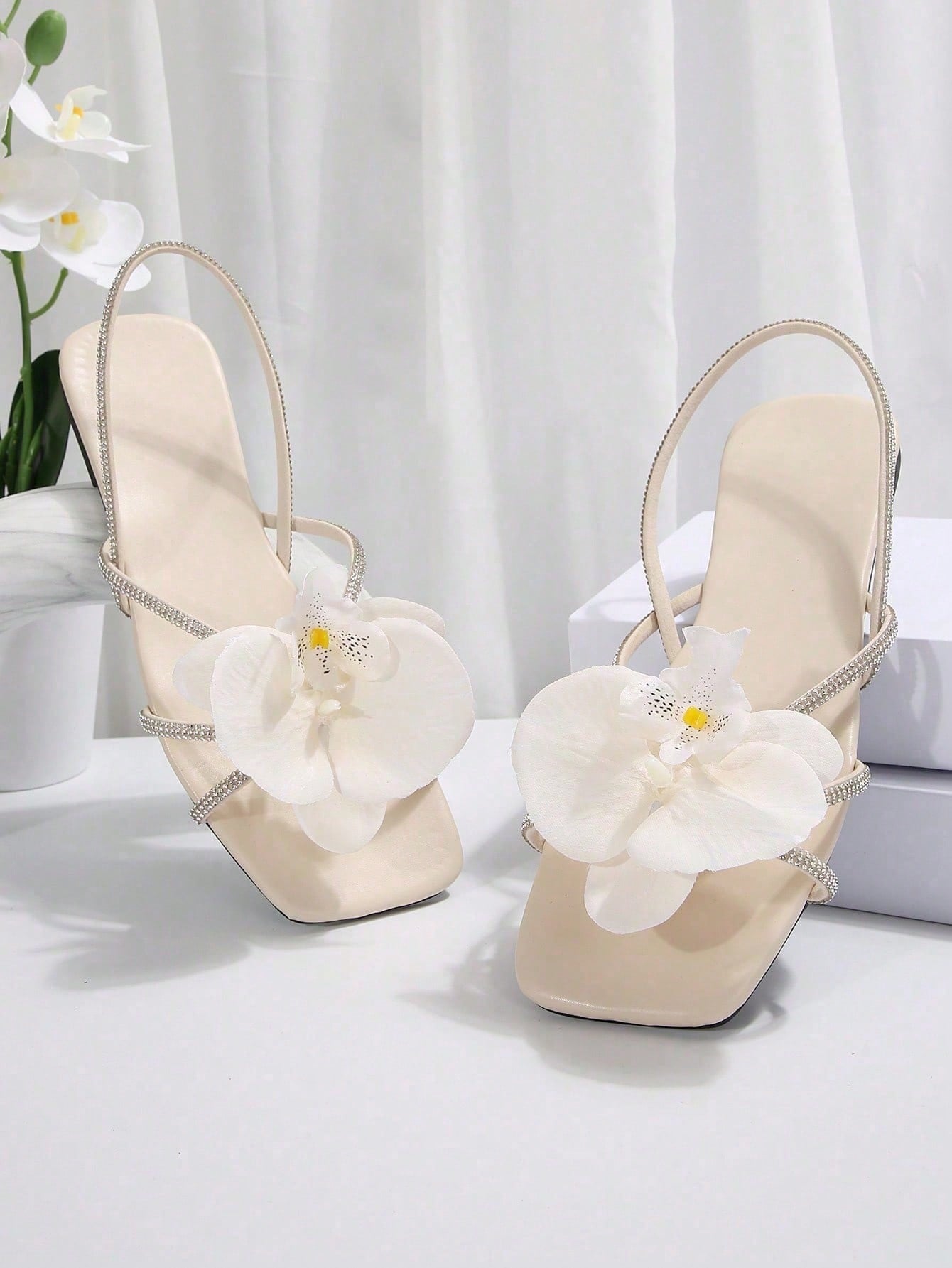 French Style Floral Strap Flat Slide Sandals