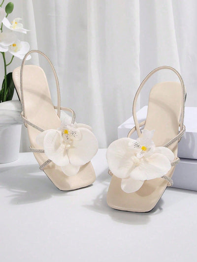 French Style Floral Strap Flat Slide Sandals