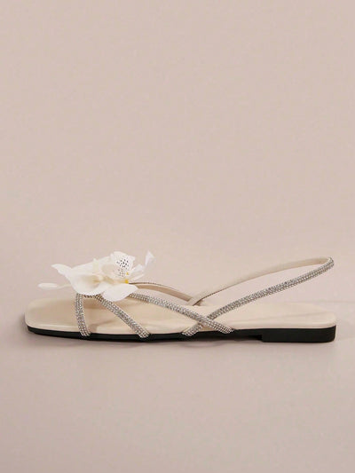 French Style Floral Strap Flat Slide Sandals