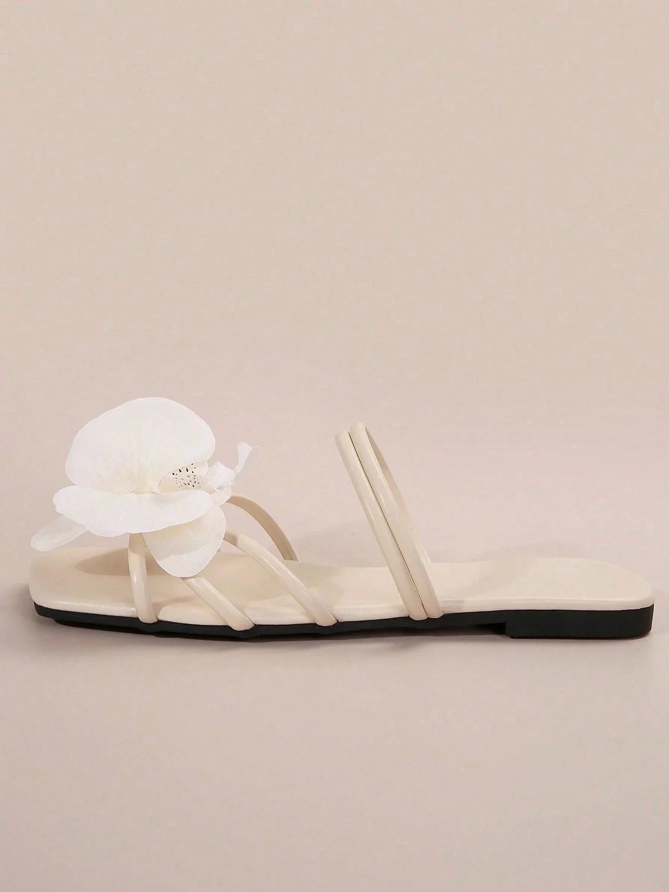 French Style Floral Strap Flat Slide Sandals