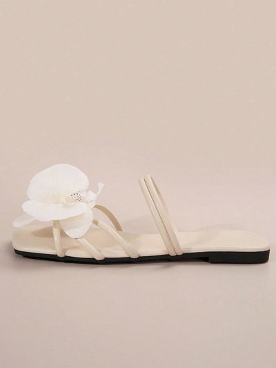 French Style Floral Strap Flat Slide Sandals