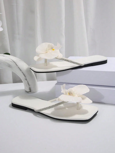 French Flower Strap Flat Slippers