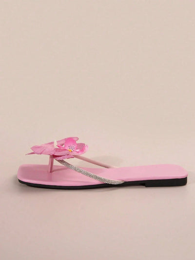 French Flower Strap Flat Slippers