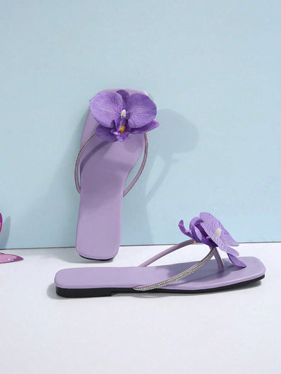 French Flower Strap Flat Slippers