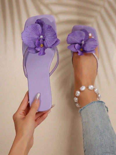 French Flower Strap Flat Slippers