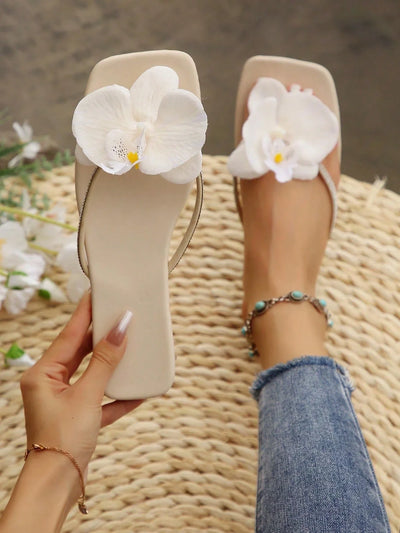 French Style Floral Strap Flat Slide Sandals