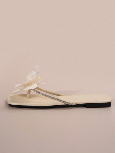 French Style Floral Strap Flat Slide Sandals