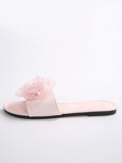 French Style Floral Strap Flat Slide Sandals