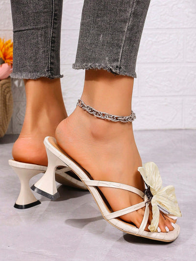 Square Toe Uncommon Design Butterfly Decor New Strap High Heel Sandals
