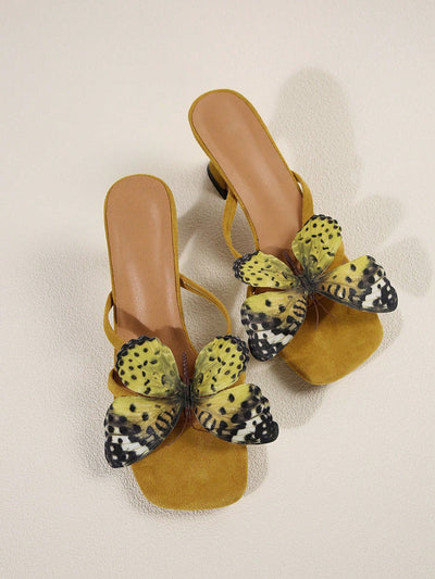 Square Toe Uncommon Design Butterfly Decor New Strap High Heel Sandals