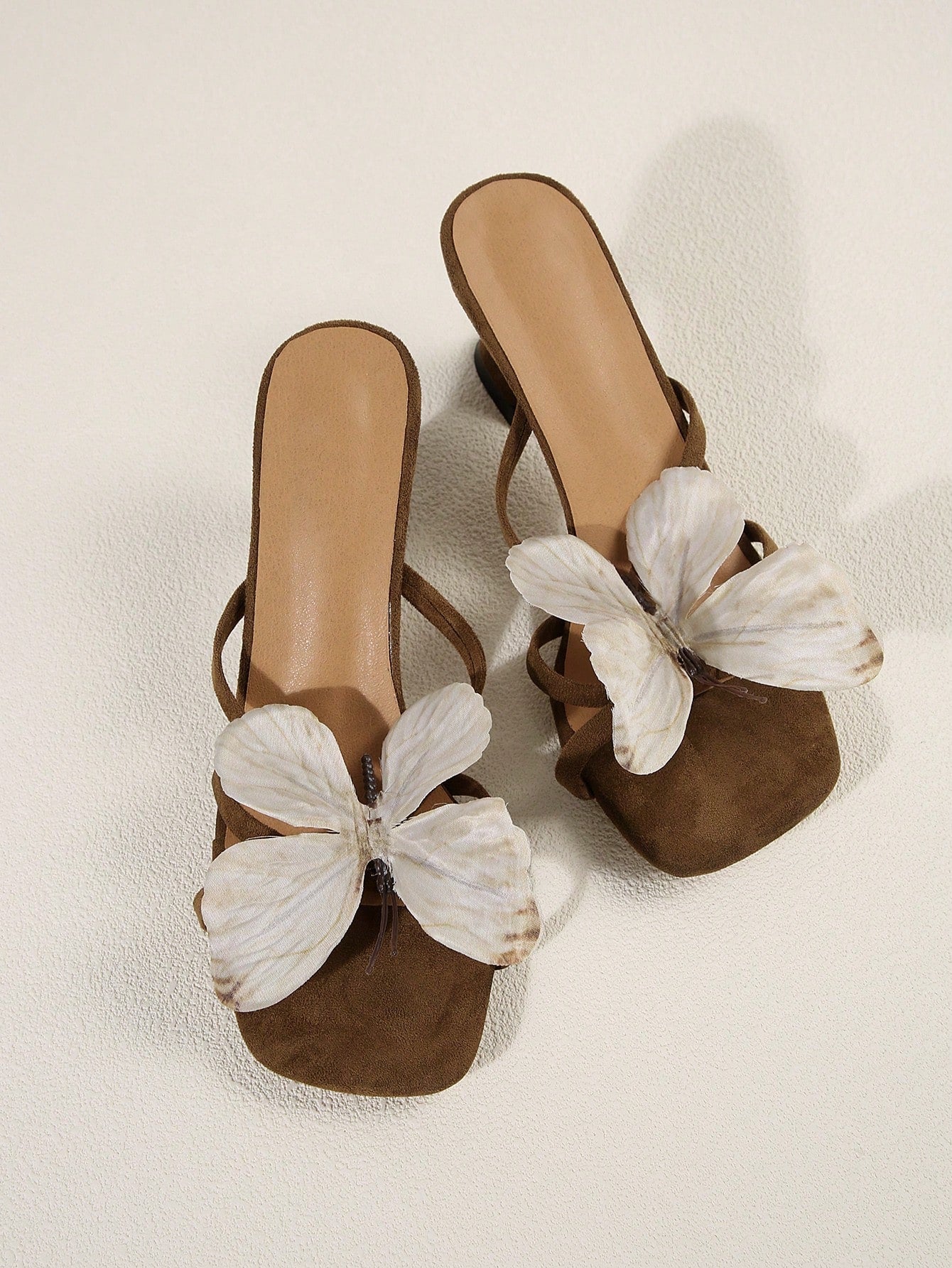Square Toe Uncommon Design Butterfly Decor New Strap High Heel Sandals