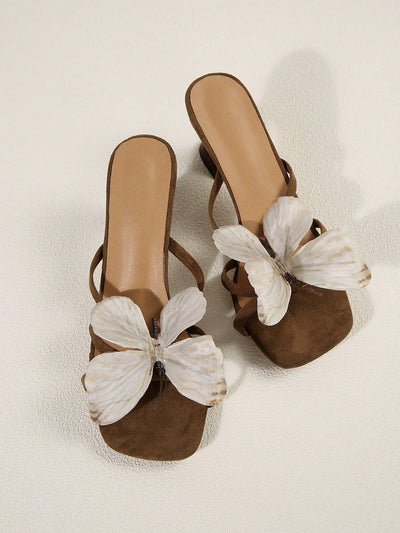 Square Toe Uncommon Design Butterfly Decor New Strap High Heel Sandals