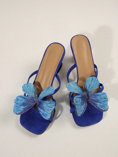 Square Toe Uncommon Design Butterfly Decor New Strap High Heel Sandals