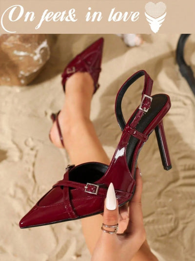 Women's Elegant Crisscross Strap Pointed Toe V-Cut Buckle High Heel Pumps