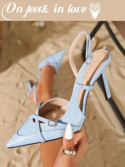 Women's Elegant Crisscross Strap Pointed Toe V-Cut Buckle High Heel Pumps