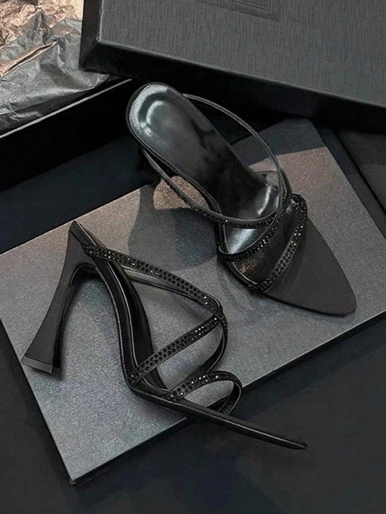 Rhinestone Decorated Satin Peep Toe Sexy Criss-Cross Strap High Heel Sandals