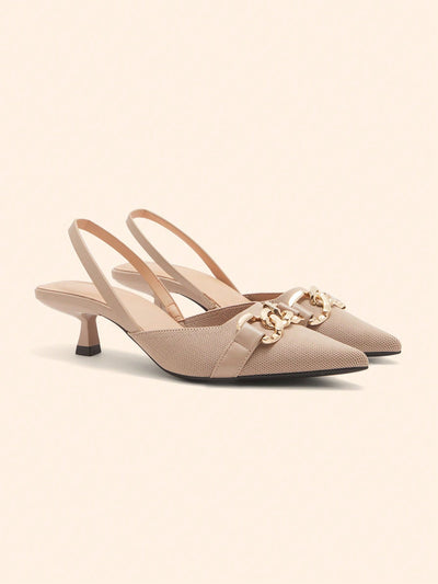 Women's Vintage Floral Print Metal Buckle Chain Design Pointed Toe Strap Kitten Heel Pumps