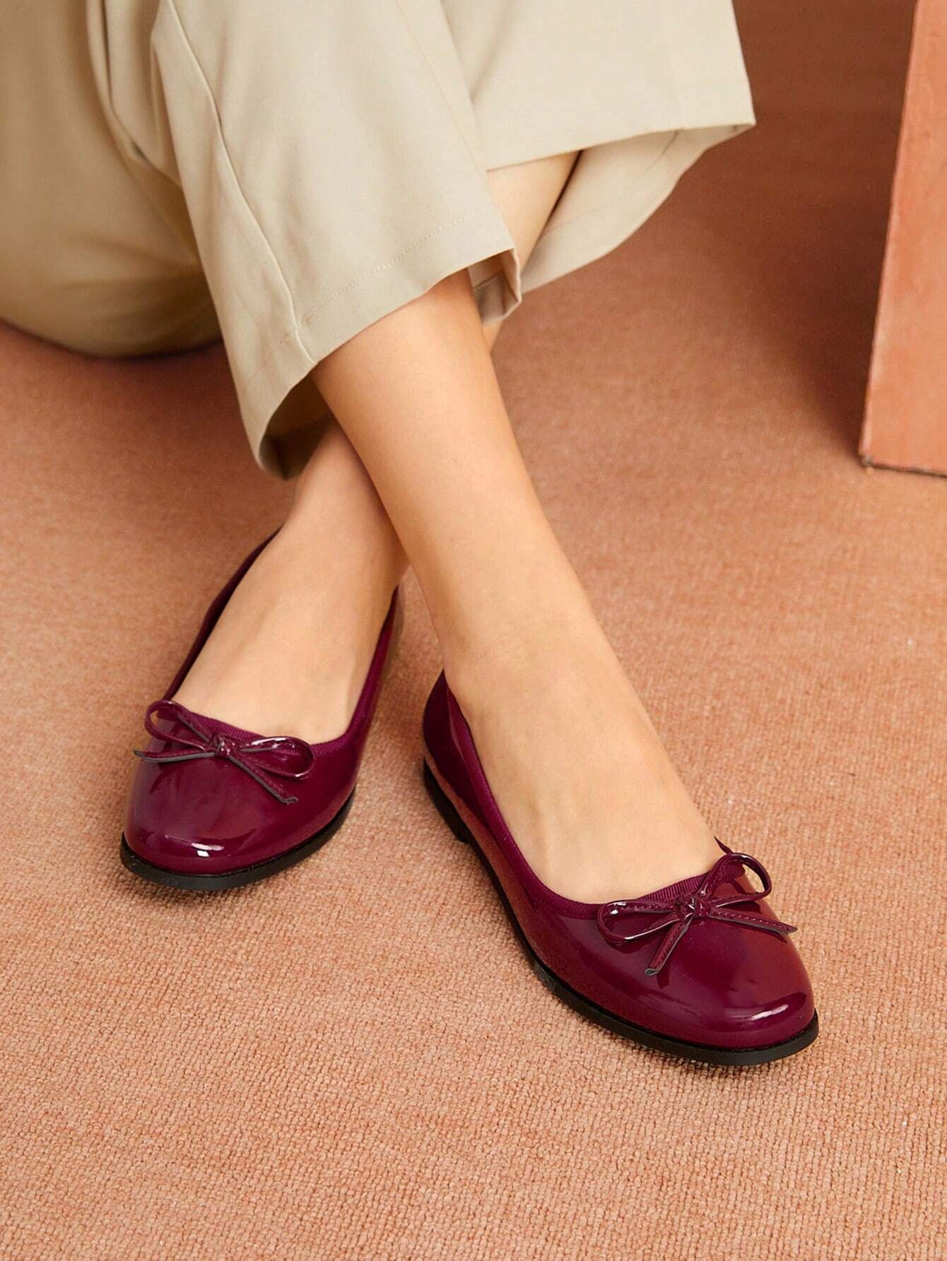 BIZCHIC Round Toe Bow Detail Slip On Ballet Flats
