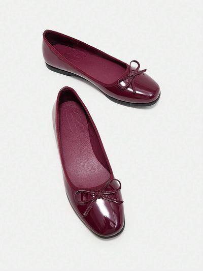 BIZCHIC Round Toe Bow Detail Slip On Ballet Flats