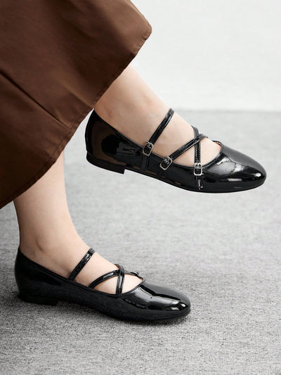 DOLLMOD Women's Double Buckle Design Casual Fashion Flat Loafers
