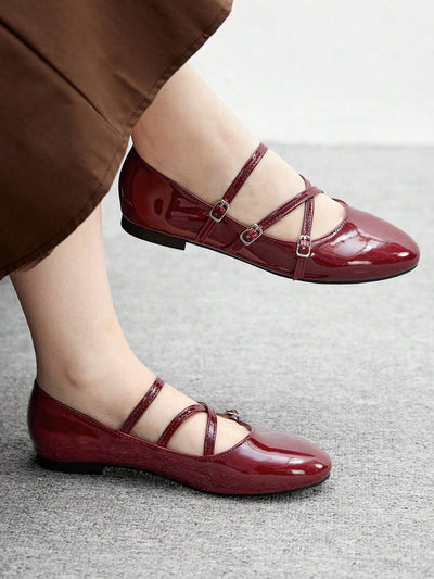 DOLLMOD Women's Double Buckle Design Casual Fashion Flat Loafers