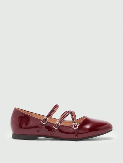 DOLLMOD Women's Double Buckle Design Casual Fashion Flat Loafers
