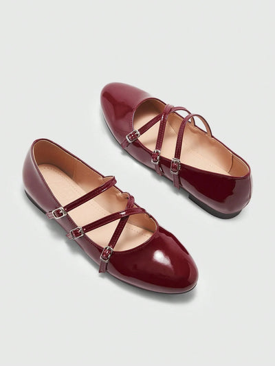 DOLLMOD Women's Double Buckle Design Casual Fashion Flat Loafers