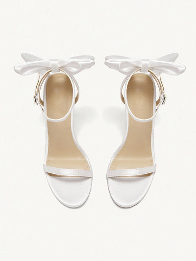 CUCCOO CHICEST Elegant Solid Color Bow Decor High Heel Sandals
