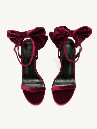 CUCCOO CHICEST Elegant Solid Color Bow Decor High Heel Sandals