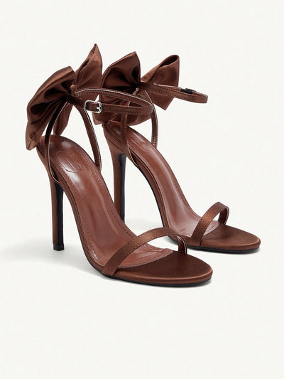 CUCCOO CHICEST Elegant Solid Color Bow Decor High Heel Sandals