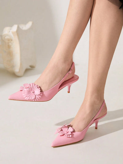 Women's Fashion Elegant 3D Floral Decor Pointed Toe High Heel Pumps
