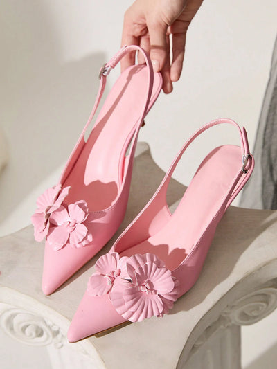 Women's Fashion Elegant 3D Floral Decor Pointed Toe High Heel Pumps