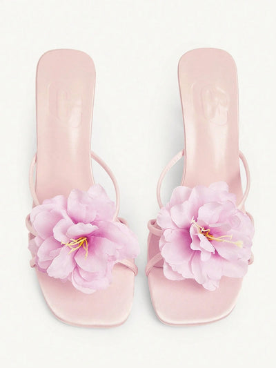 CHICEST Women's Red High Heel Floral 3D Design Sandals