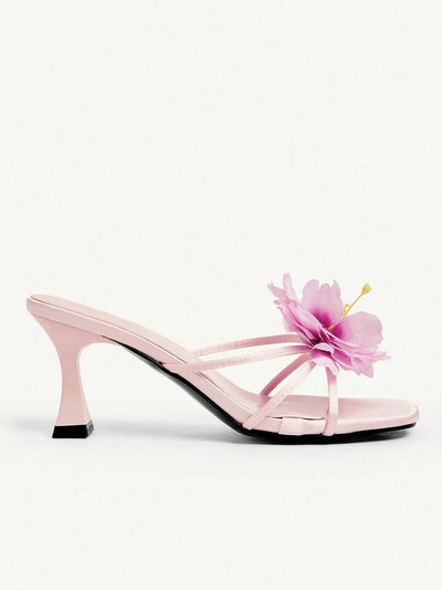 CHICEST Women's Red High Heel Floral 3D Design Sandals
