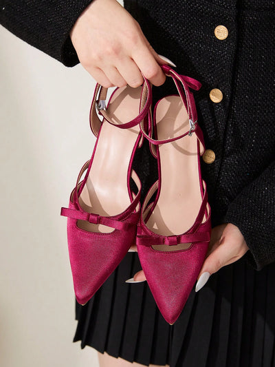 Women's Pointed Toe High Heels With Thin Heels And Bowknot Decoration