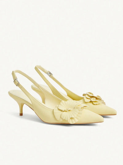 Women's Fashion Elegant 3D Floral Decor Pointed Toe High Heel Pumps