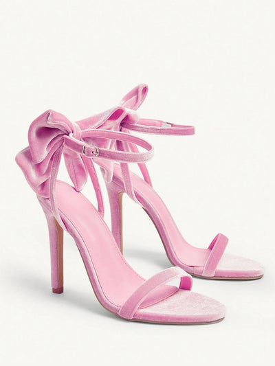 CUCCOO CHICEST Elegant Solid Color Bow Decor High Heel Sandals