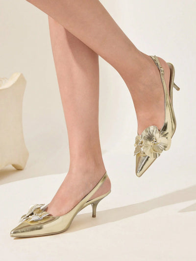 Women's Fashion Elegant 3D Floral Decor Pointed Toe High Heel Pumps