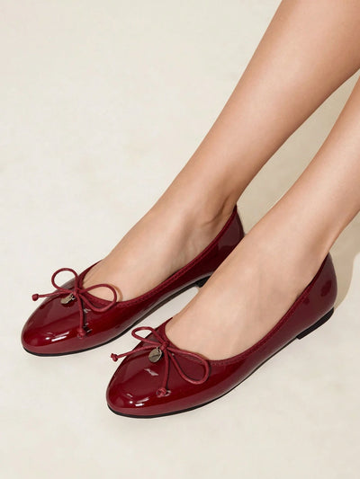 BIZCHIC Round Toe Bow Detail Slip On Ballet Flats