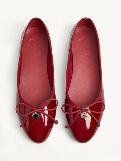BIZCHIC Round Toe Bow Detail Slip On Ballet Flats