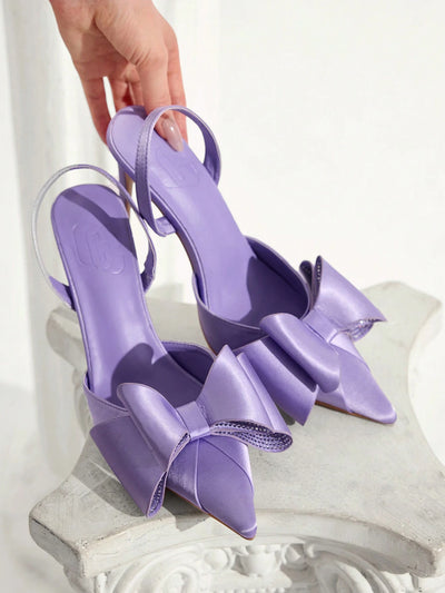 Women's Pointed Toe Back Strap Bow High Heel Pumps