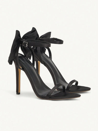 CUCCOO CHICEST Elegant Solid Color Bow Decor High Heel Sandals